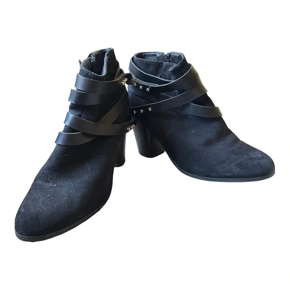 Material Girl Strappy Moto Studded Ankle Boots‎ Black 8.5